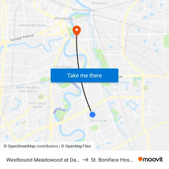 Westbound Meadowood at Dakota to St. Boniface Hospital map