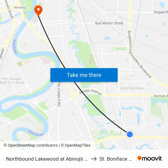 Northbound Lakewood at Abinojii Mikanah North to St. Boniface Hospital map
