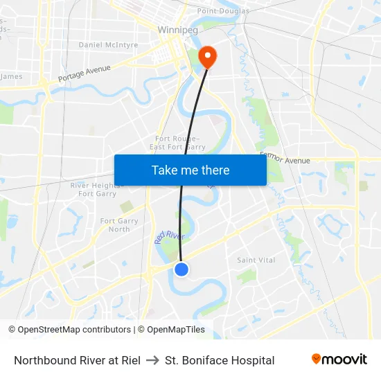 Northbound River at Riel to St. Boniface Hospital map