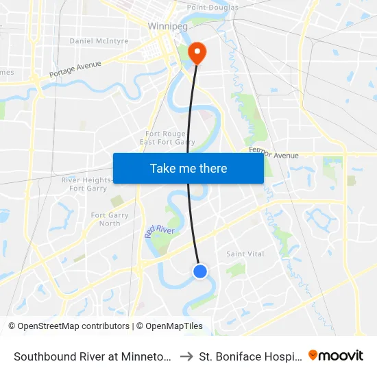 Southbound River at Minnetonka to St. Boniface Hospital map