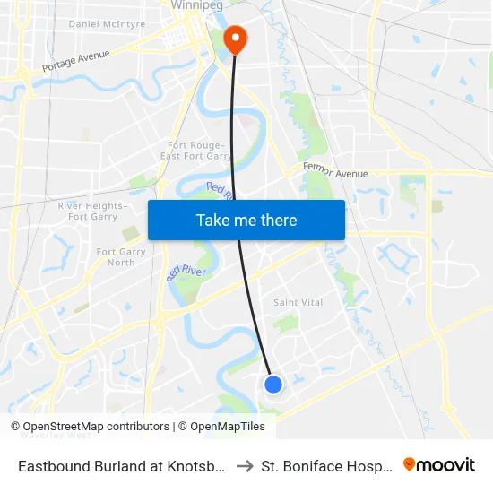 Eastbound Burland at Knotsberry to St. Boniface Hospital map