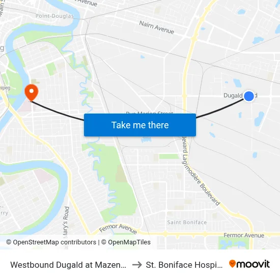 Westbound Dugald at Mazenod to St. Boniface Hospital map
