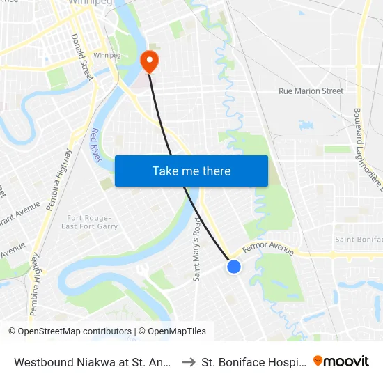 Westbound Niakwa at St. Anne's to St. Boniface Hospital map