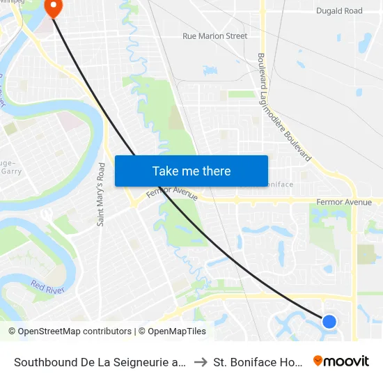 Southbound De La Seigneurie at Pynoo to St. Boniface Hospital map