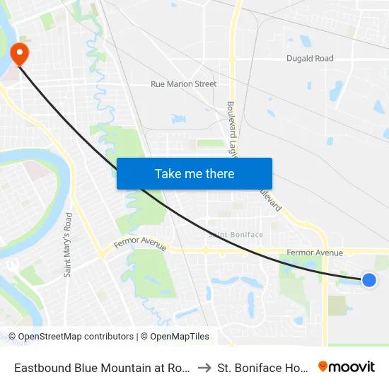 Eastbound Blue Mountain at Royal Park to St. Boniface Hospital map