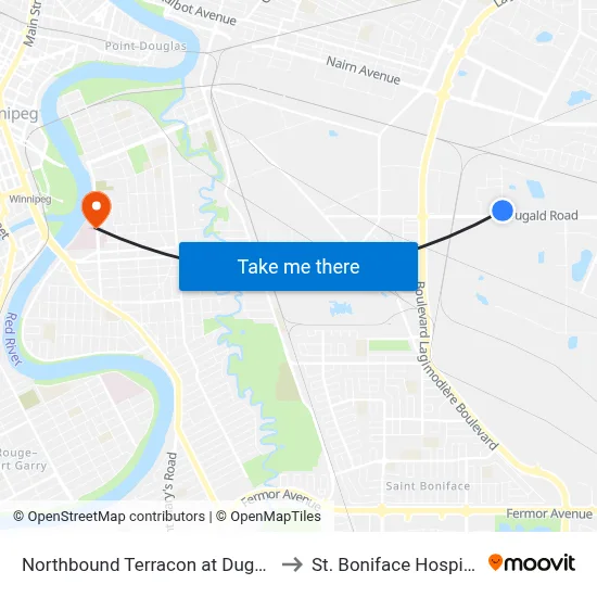 Northbound Terracon at Dugald to St. Boniface Hospital map