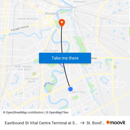 Eastbound St Vital Centre Terminal at St. Vital Centre (14 St. Mary'S, 93 South St. Vital) to St. Boniface Hospital map