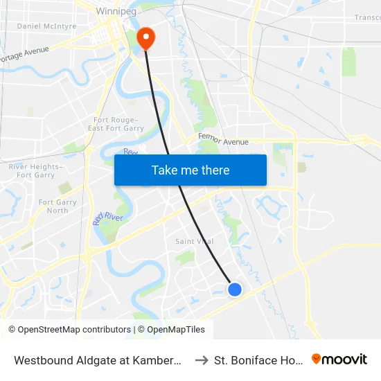Westbound Aldgate at Kamberwell West to St. Boniface Hospital map