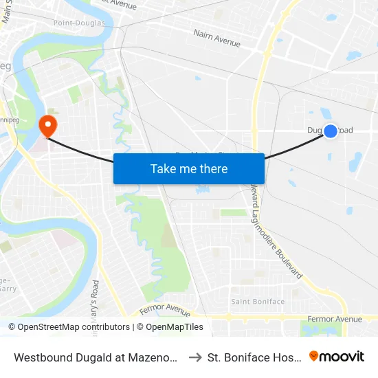 Westbound Dugald at Mazenod West to St. Boniface Hospital map
