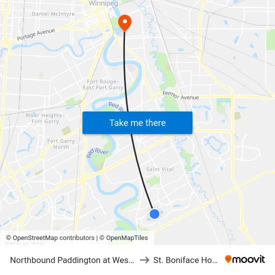 Northbound Paddington at Westbourne to St. Boniface Hospital map