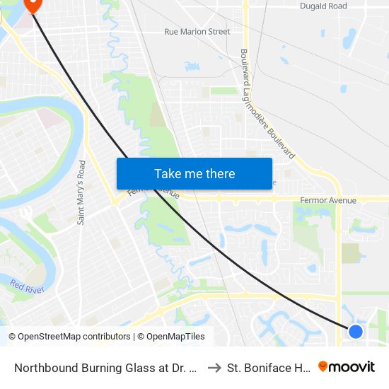 Northbound Burning Glass at Dr. David Friesen to St. Boniface Hospital map