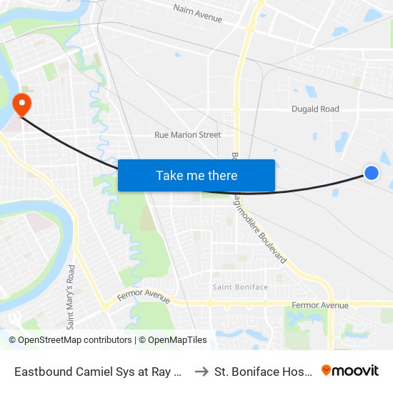 Eastbound Camiel Sys at Ray Marius to St. Boniface Hospital map