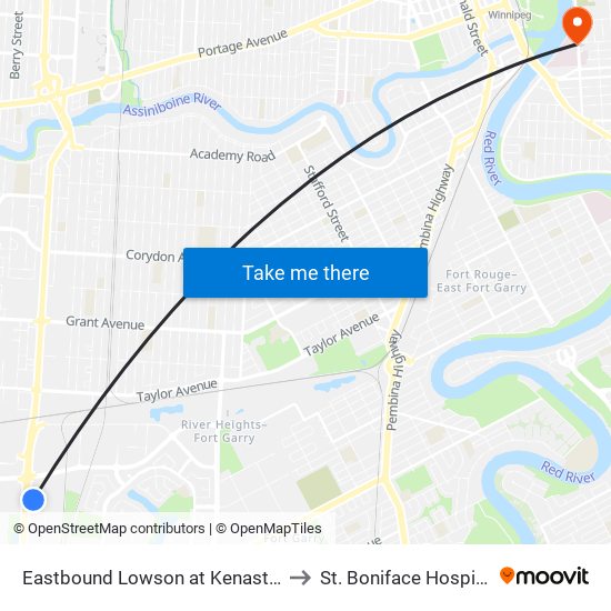 Eastbound Lowson at Kenaston to St. Boniface Hospital map