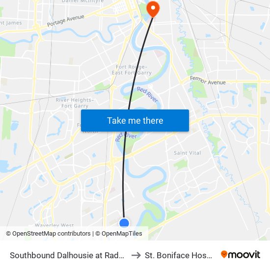 Southbound Dalhousie at Radcliffe to St. Boniface Hospital map