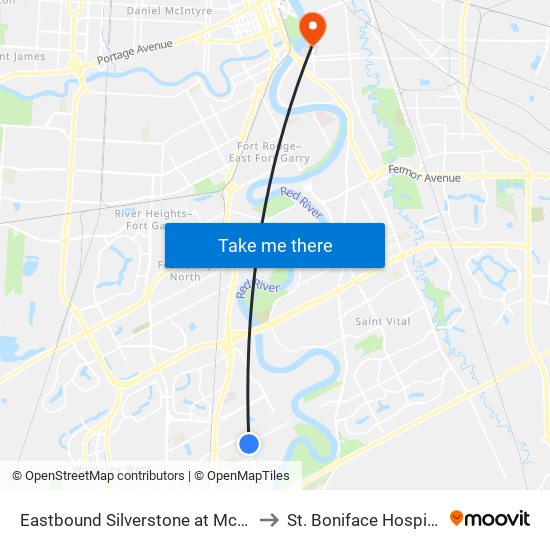 Eastbound Silverstone at Mcgill to St. Boniface Hospital map