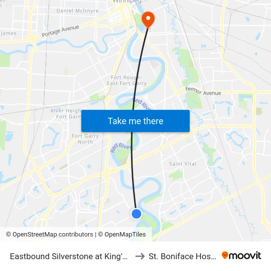 Eastbound Silverstone at King's Drive to St. Boniface Hospital map