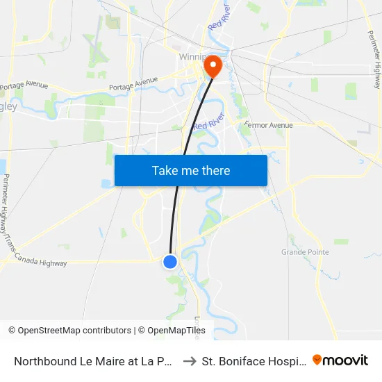 Northbound Le Maire at La Porte to St. Boniface Hospital map