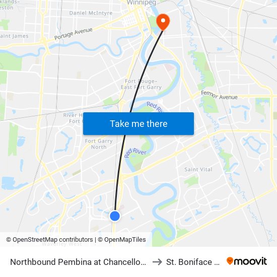 Northbound Pembina at Chancellor Matheson North to St. Boniface Hospital map