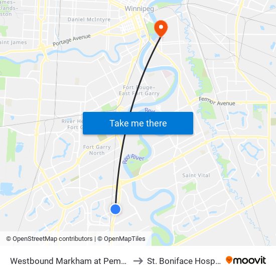 Westbound Markham at Pembina to St. Boniface Hospital map