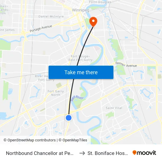 Northbound Chancellor at Pembina to St. Boniface Hospital map