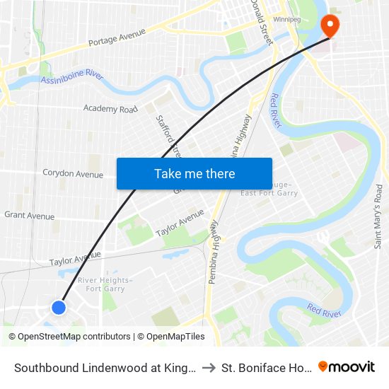 Southbound Lindenwood at Kingsborough to St. Boniface Hospital map