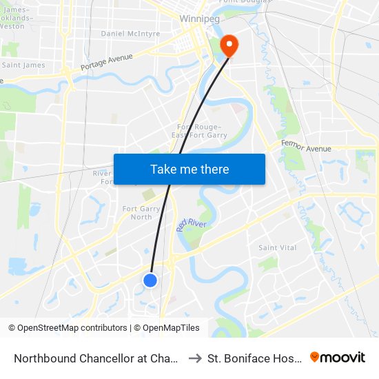 Northbound Chancellor at Chancellor to St. Boniface Hospital map