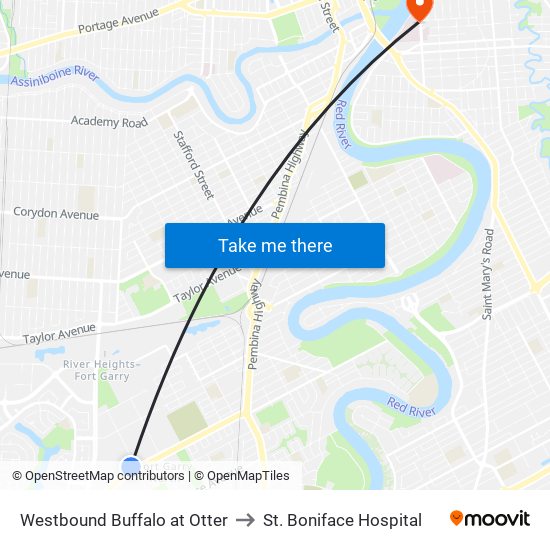 Westbound Buffalo at Otter to St. Boniface Hospital map