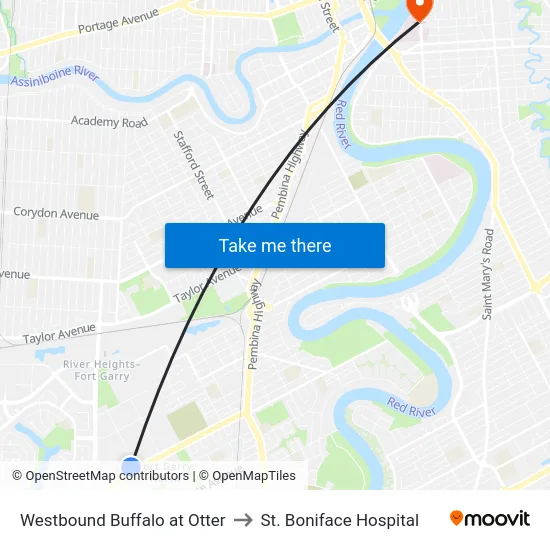 Westbound Buffalo at Otter to St. Boniface Hospital map