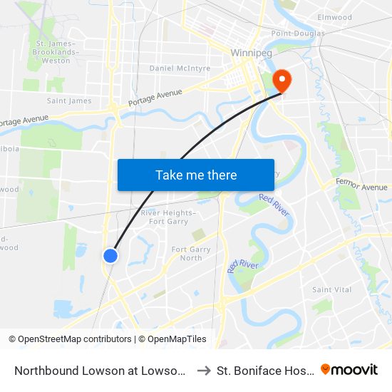 Northbound Lowson at Lowson South to St. Boniface Hospital map