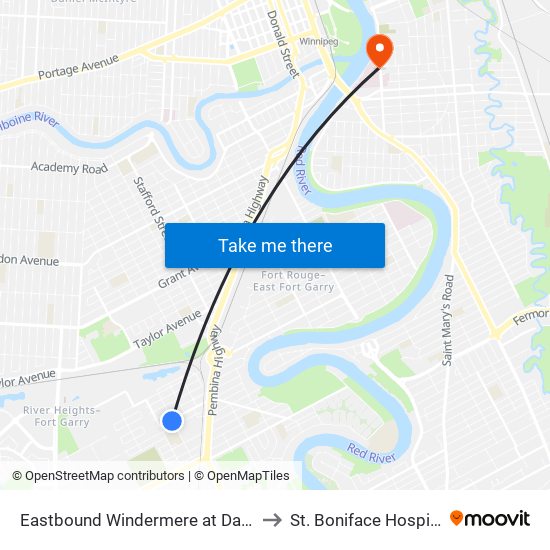 Eastbound Windermere at Daniel to St. Boniface Hospital map