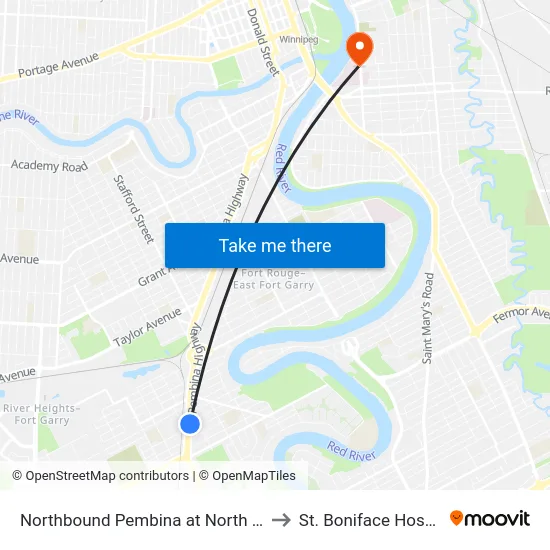 Northbound Pembina at North Drive to St. Boniface Hospital map