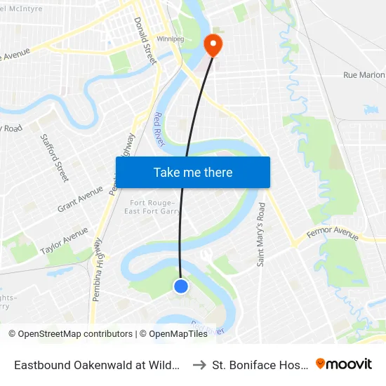 Eastbound Oakenwald at Wildwood E to St. Boniface Hospital map