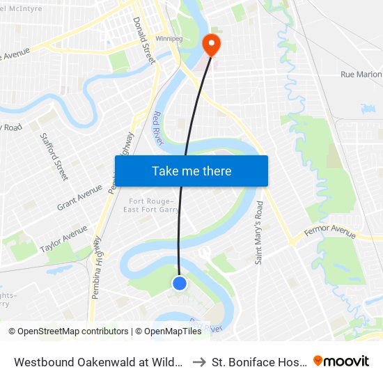 Westbound Oakenwald at Wildwood E to St. Boniface Hospital map