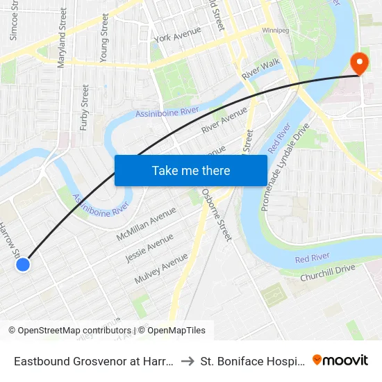 Eastbound Grosvenor at Harrow to St. Boniface Hospital map