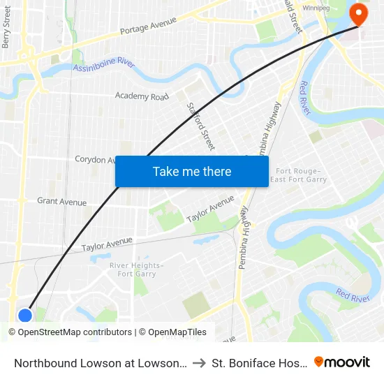Northbound Lowson at Lowson North to St. Boniface Hospital map