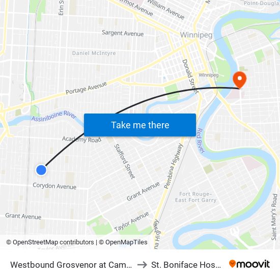 Westbound Grosvenor at Campbell to St. Boniface Hospital map