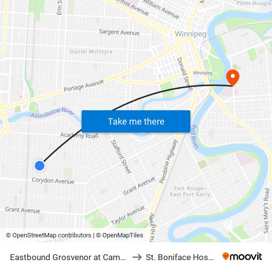 Eastbound Grosvenor at Campbell to St. Boniface Hospital map