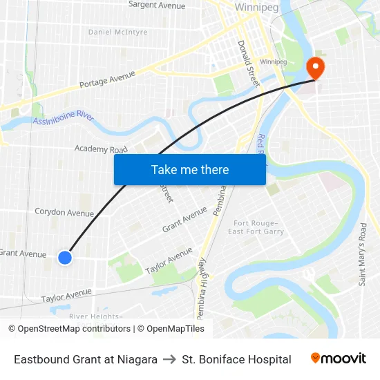 Eastbound Grant at Niagara to St. Boniface Hospital map