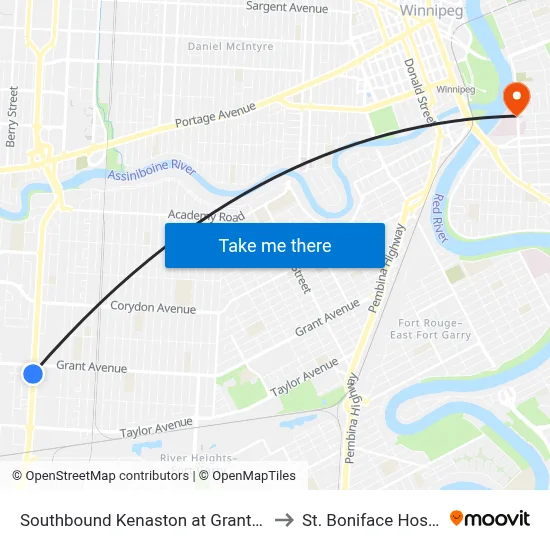 Southbound Kenaston at Grant South to St. Boniface Hospital map