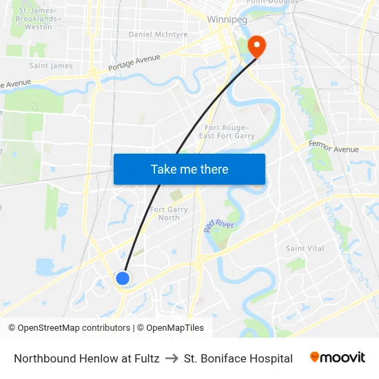 Northbound Henlow at Fultz to St. Boniface Hospital map