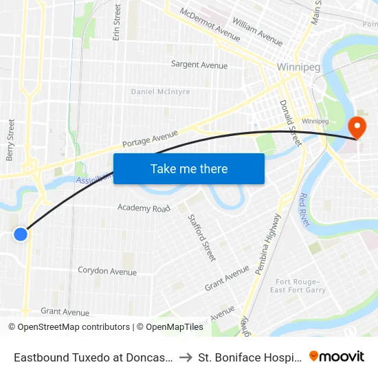 Eastbound Tuxedo at Doncaster to St. Boniface Hospital map