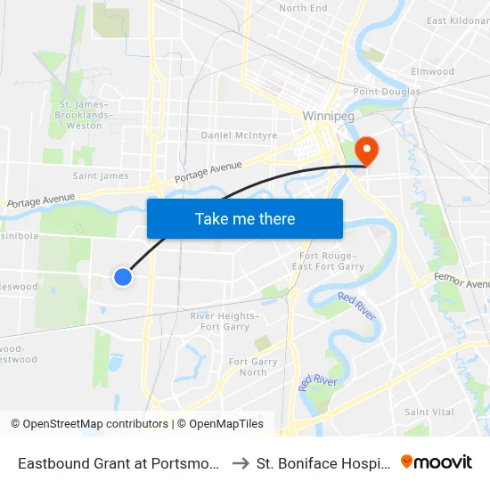Eastbound Grant at Portsmouth to St. Boniface Hospital map