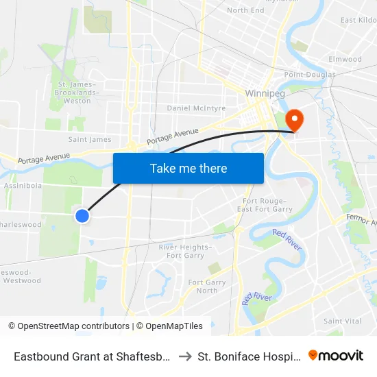 Eastbound Grant at Shaftesbury to St. Boniface Hospital map