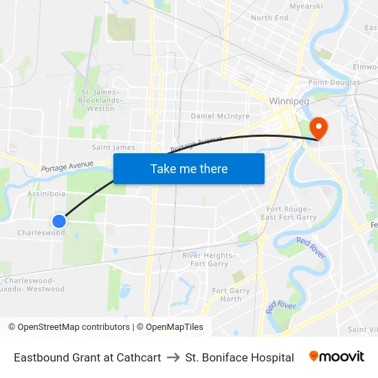 Eastbound Grant at Cathcart to St. Boniface Hospital map