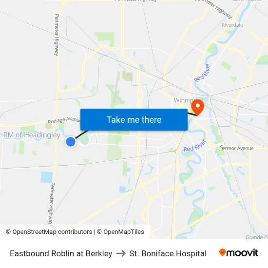 Eastbound Roblin at Berkley to St. Boniface Hospital map