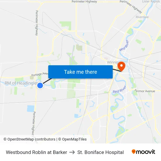 Westbound Roblin at Barker to St. Boniface Hospital map