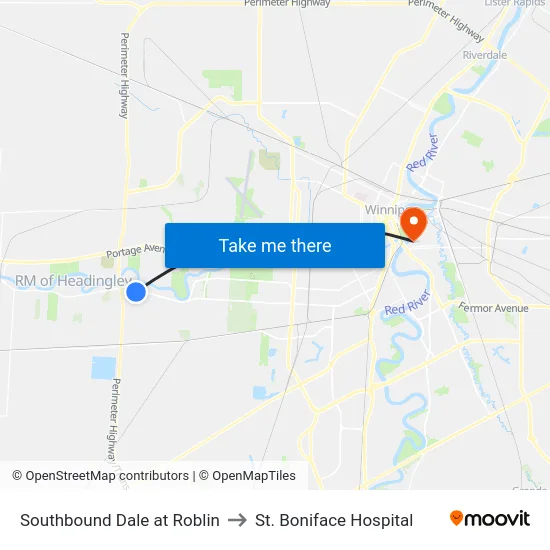 Southbound Dale at Roblin to St. Boniface Hospital map