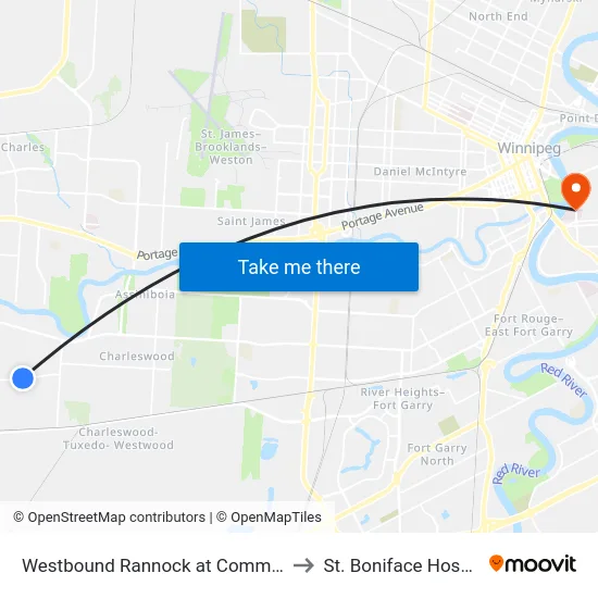 Westbound Rannock at Community to St. Boniface Hospital map