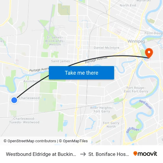 Westbound Eldridge at Buckingham to St. Boniface Hospital map
