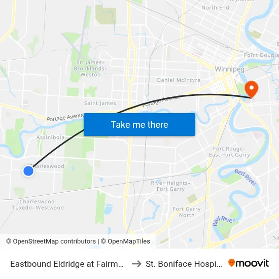 Eastbound Eldridge at Fairmont to St. Boniface Hospital map